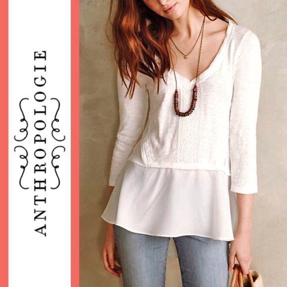 Meadow Rue for Anthropologie Melia Peplum Hem Tee Top White XL - Picture 1 of 8